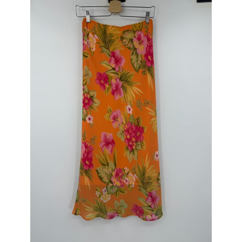 Vintage Pierre Cardin Womens Midi Slip Skirt Size 8 Orange Tropical 90s Carrie - Picture 3 of 11